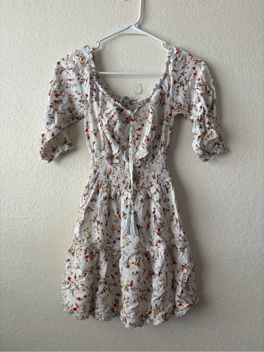 J for Justify White Mini Dress with Red & Green Floral Print
